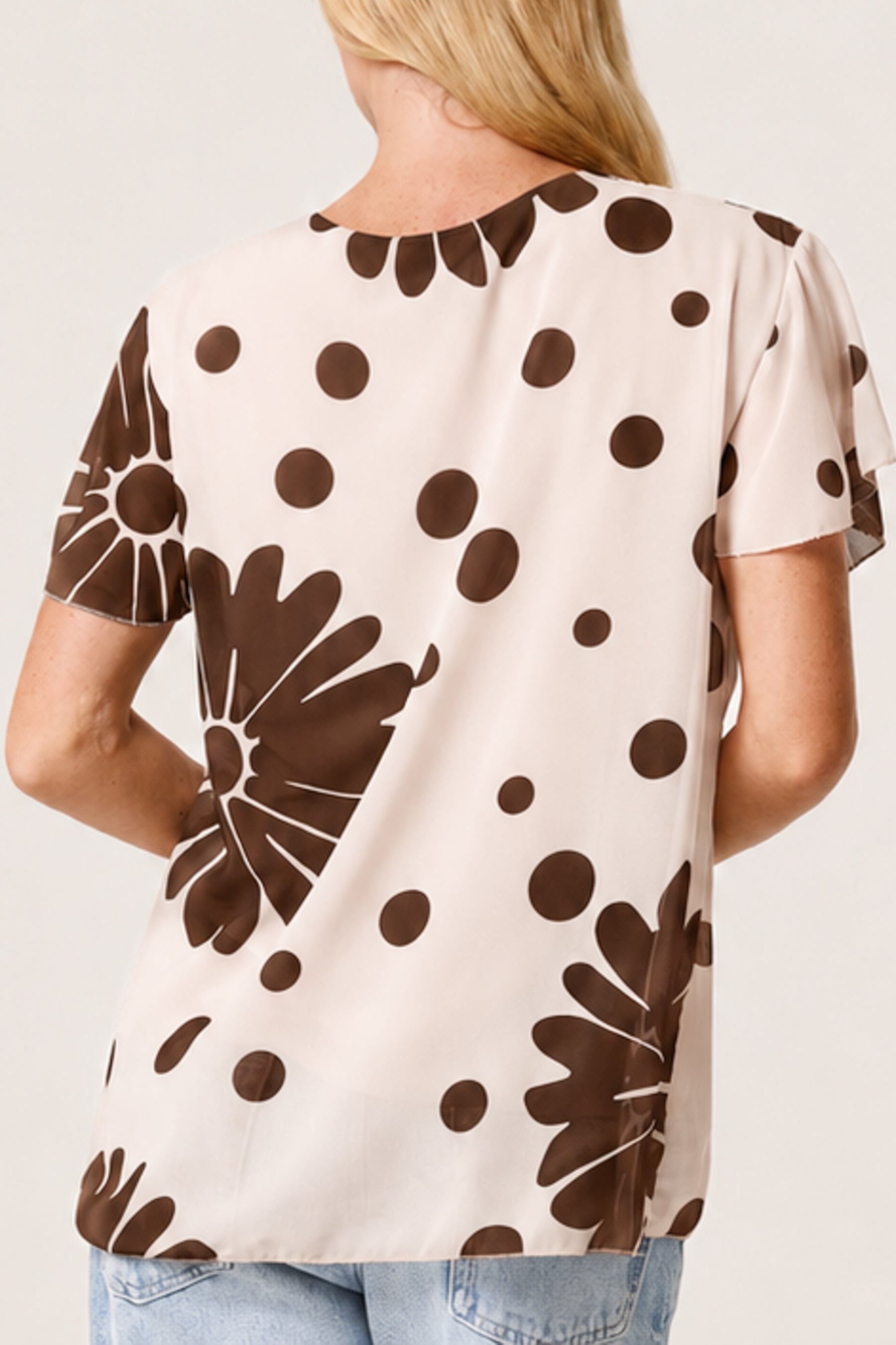 Pleated Floral & Polka Dot Top