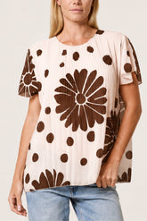 Pleated Floral & Polka Dot Top