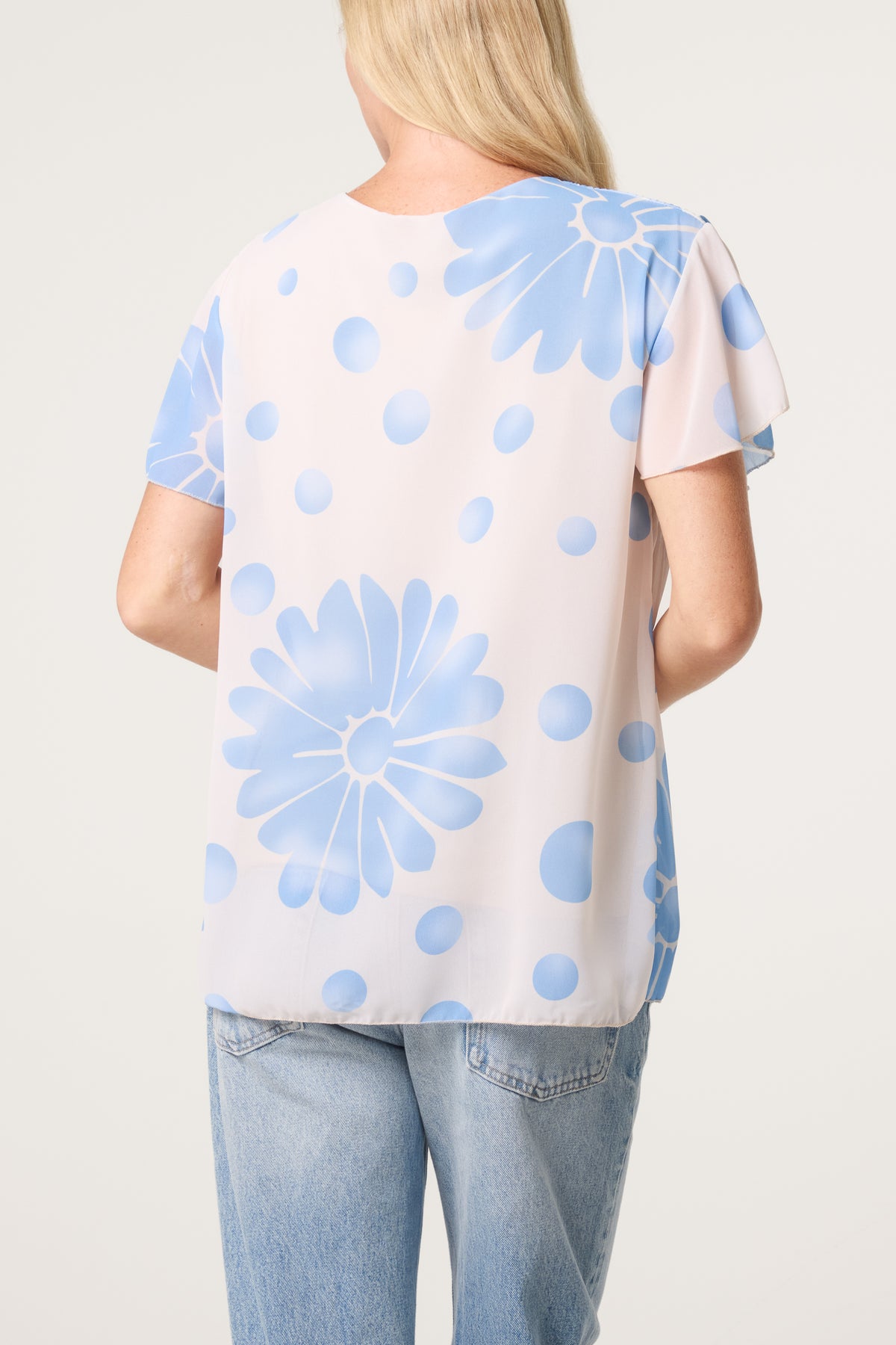 Pleated Floral & Polka Dot Top