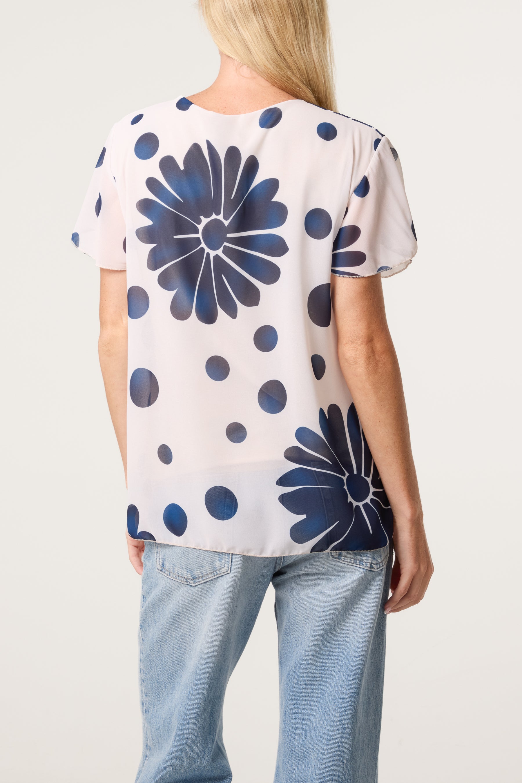 Pleated Floral & Polka Dot Top