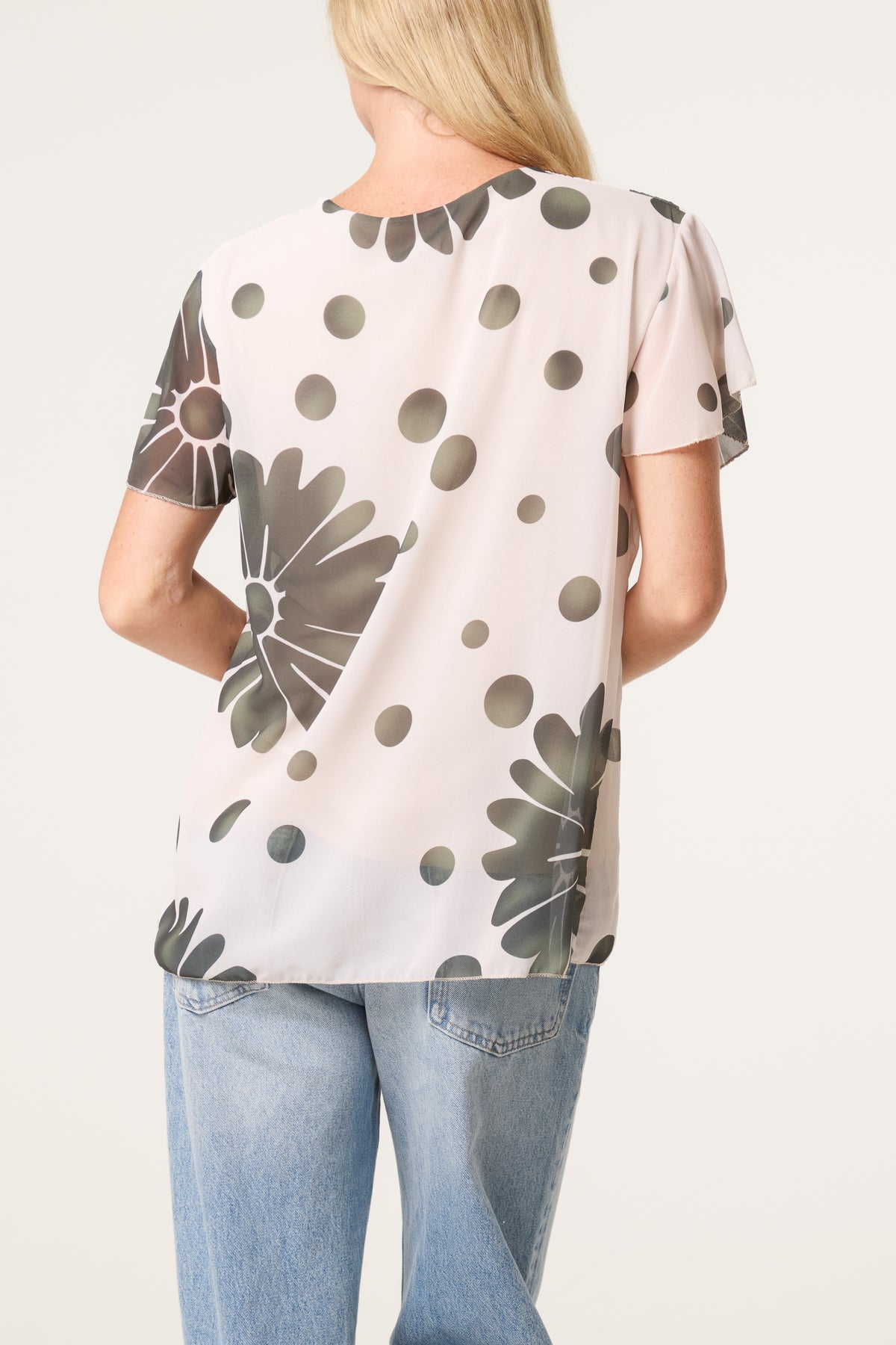 Pleated Floral & Polka Dot Top