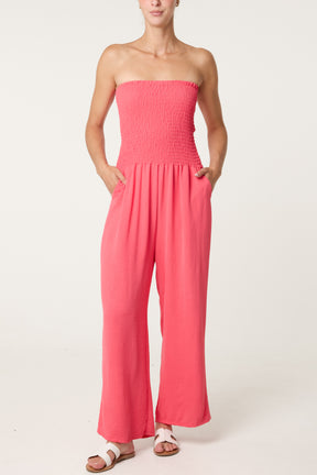 Bandeau Shirred Wide Leg Jumpsuit