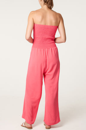 Bandeau Shirred Wide Leg Jumpsuit