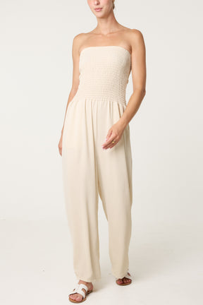 Bandeau Shirred Wide Leg Jumpsuit