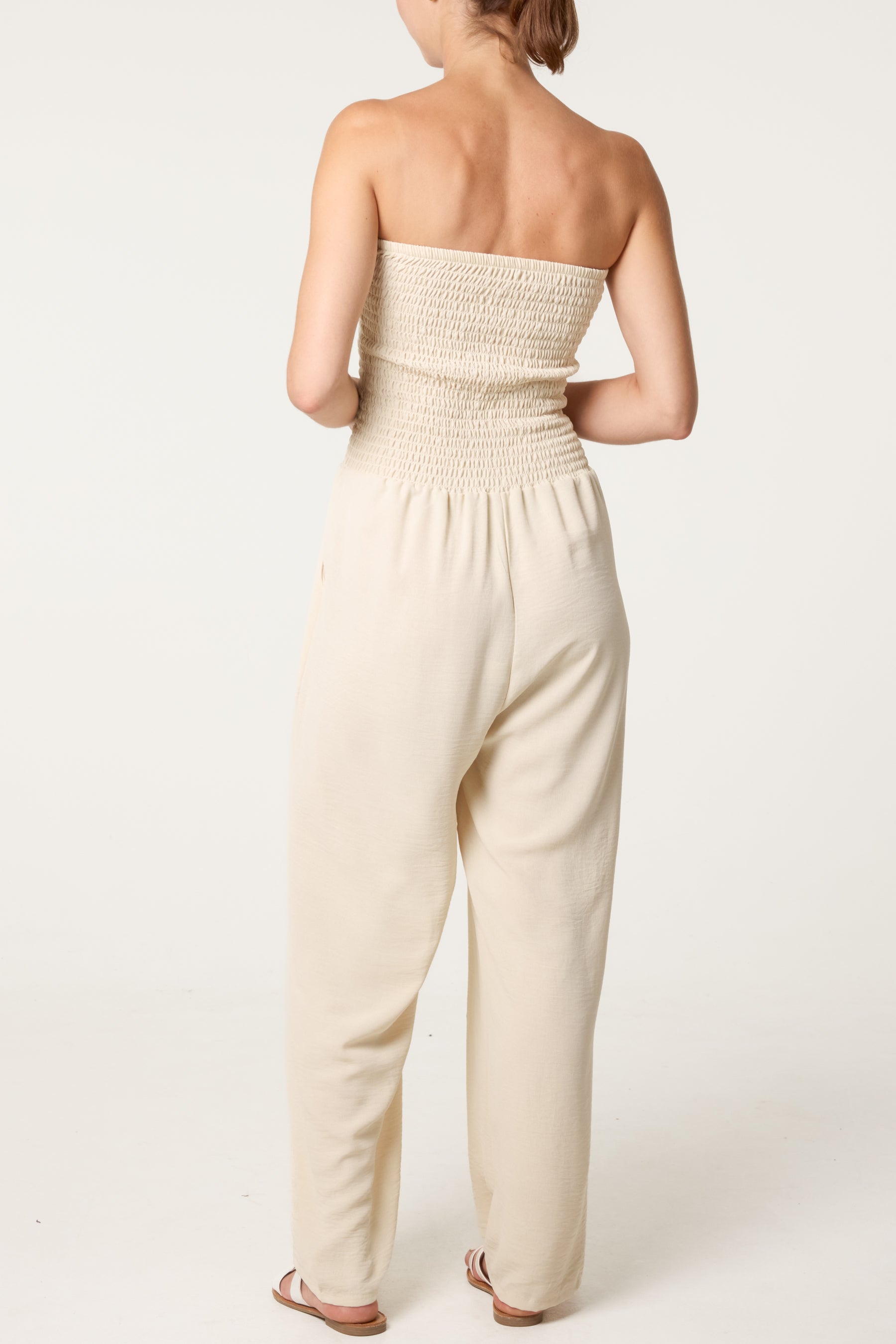 Bandeau Shirred Wide Leg Jumpsuit