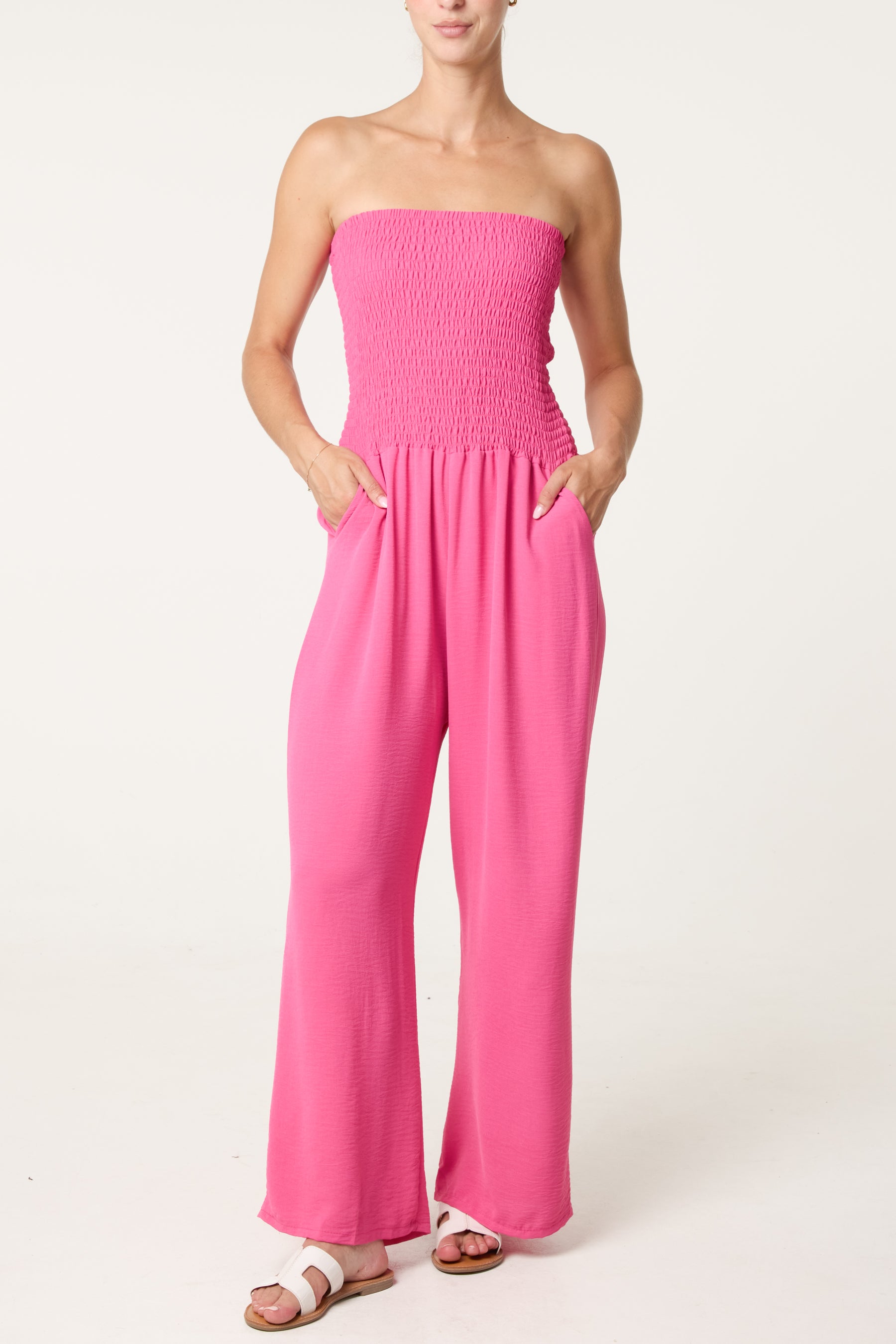 Bandeau Shirred Wide Leg Jumpsuit