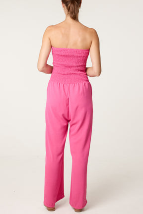 Bandeau Shirred Wide Leg Jumpsuit