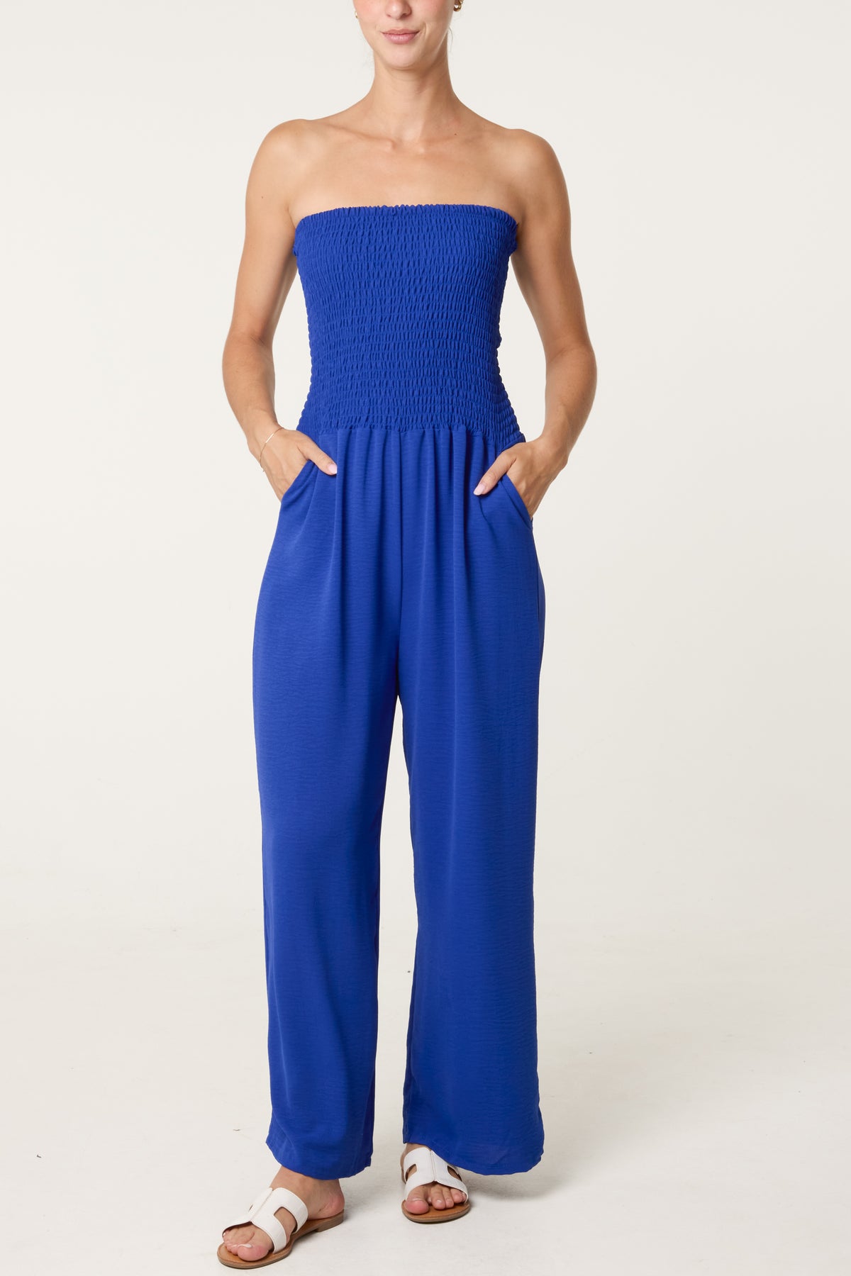 Bandeau Shirred Wide Leg Jumpsuit