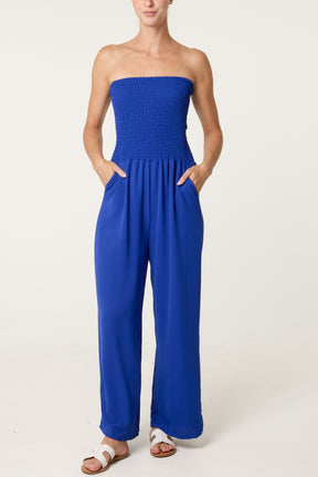 Bandeau Shirred Wide Leg Jumpsuit