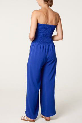 Bandeau Shirred Wide Leg Jumpsuit