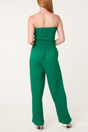 Bandeau Shirred Wide Leg Jumpsuit