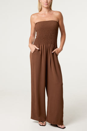 Bandeau Shirred Wide Leg Jumpsuit