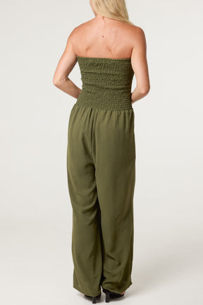 Bandeau Shirred Wide Leg Jumpsuit