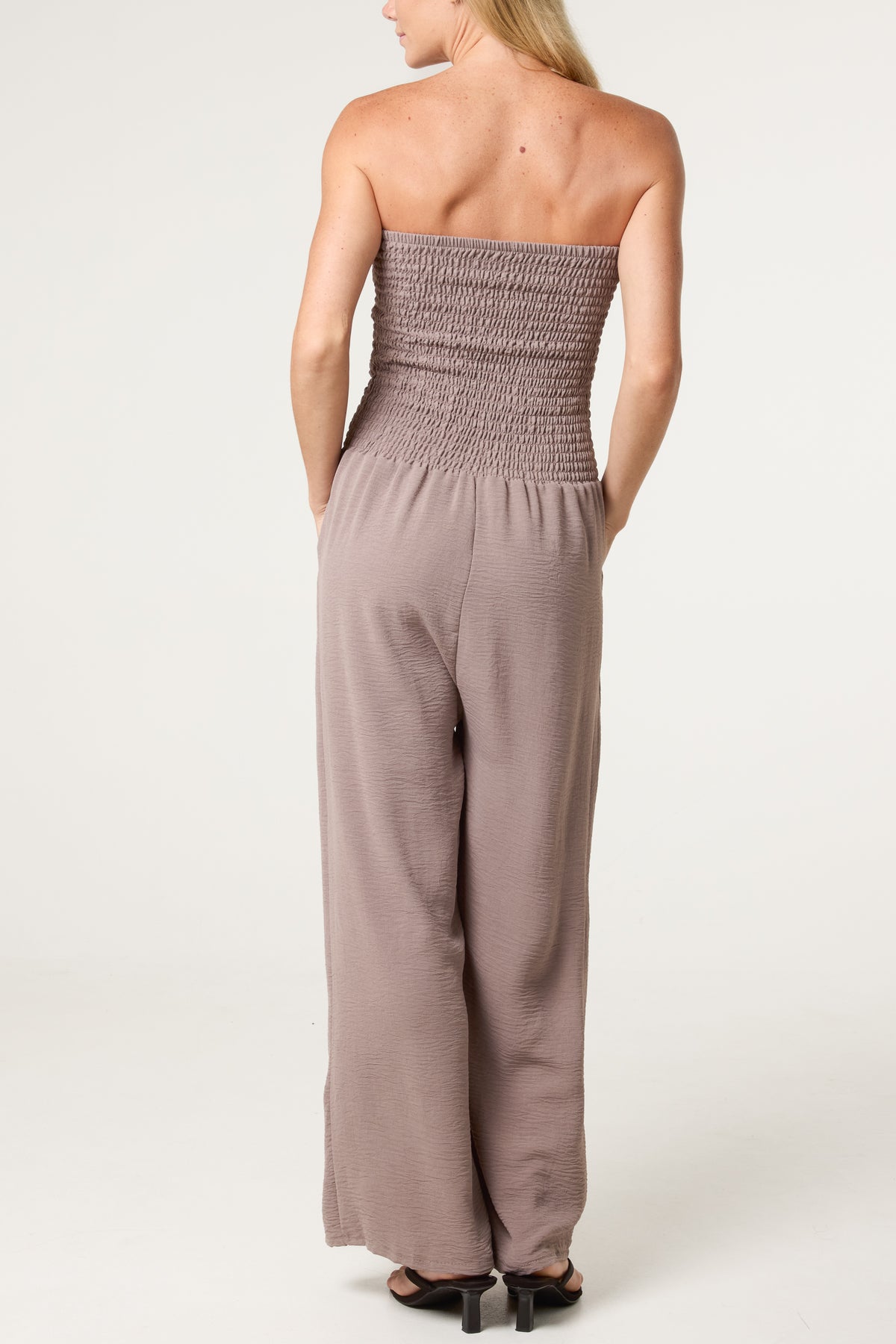 Bandeau Shirred Wide Leg Jumpsuit