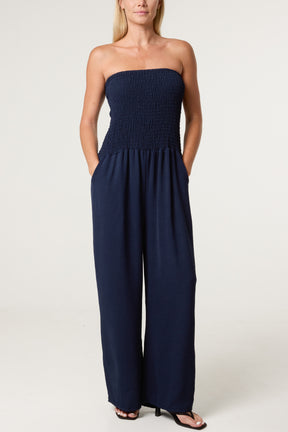 Bandeau Shirred Wide Leg Jumpsuit