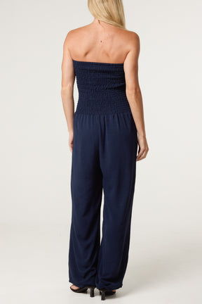 Bandeau Shirred Wide Leg Jumpsuit