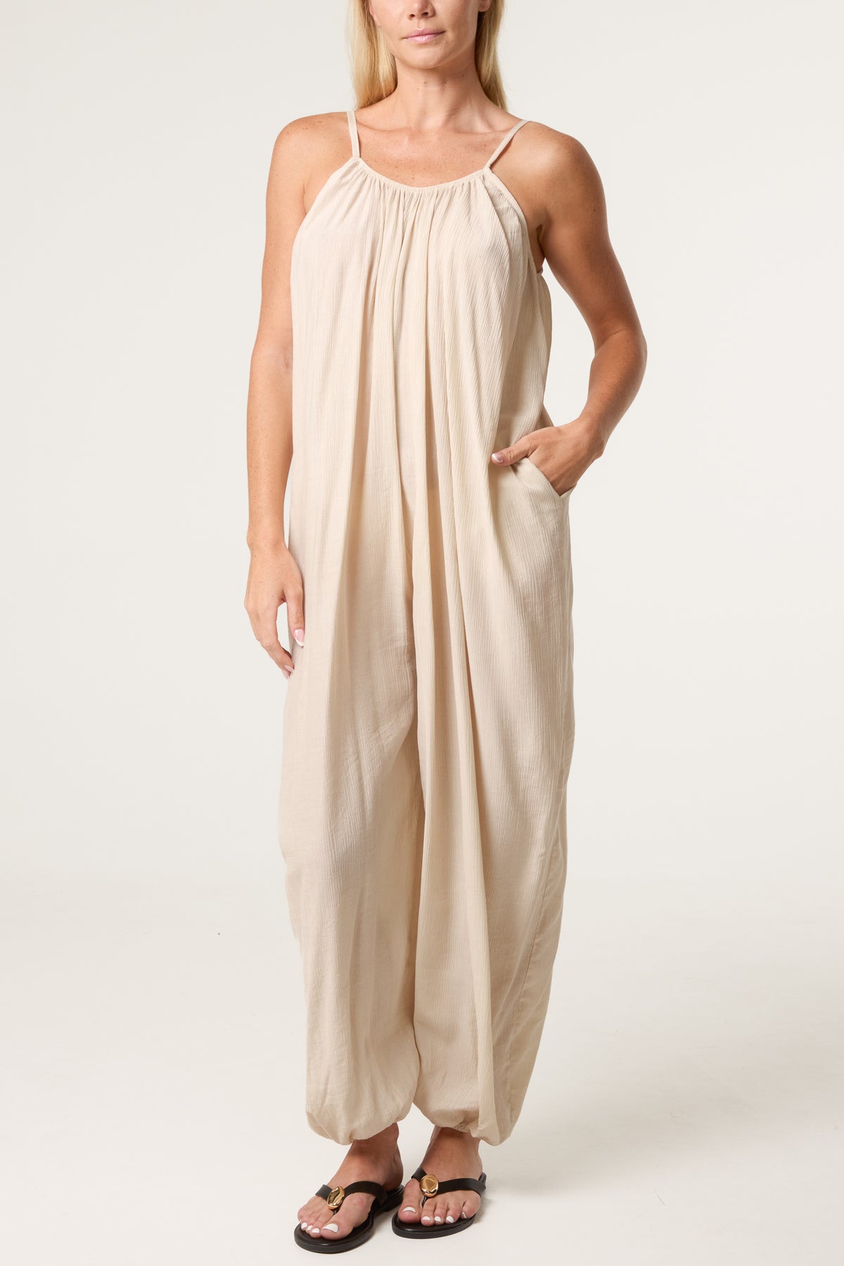 Crinkle Fabric Cami Jumpsuit
