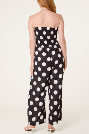 Polka Dot Shirred Bandeau Jumpsuit