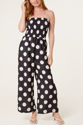 Polka Dot Shirred Bandeau Jumpsuit