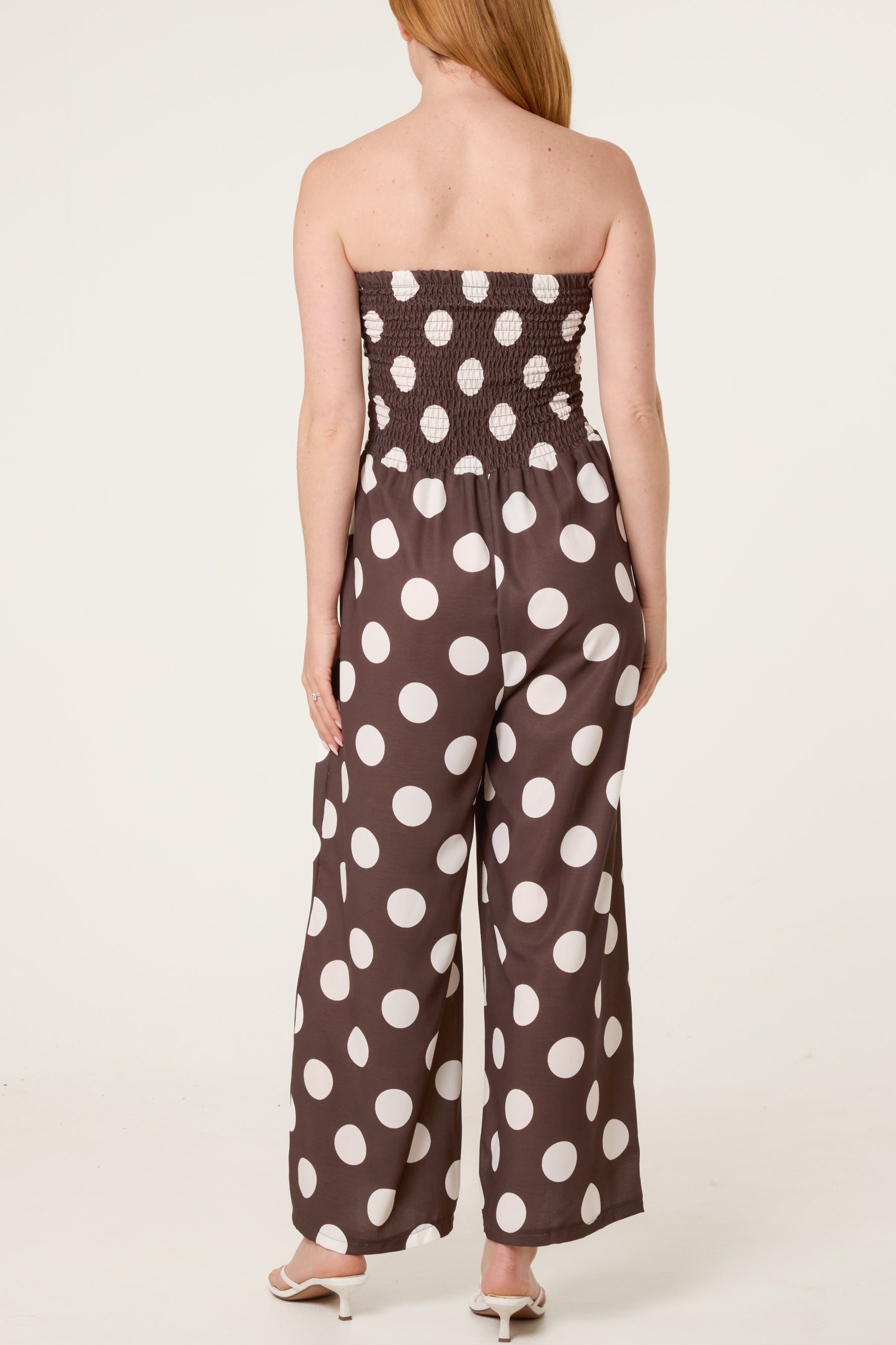 Polka Dot Shirred Bandeau Jumpsuit