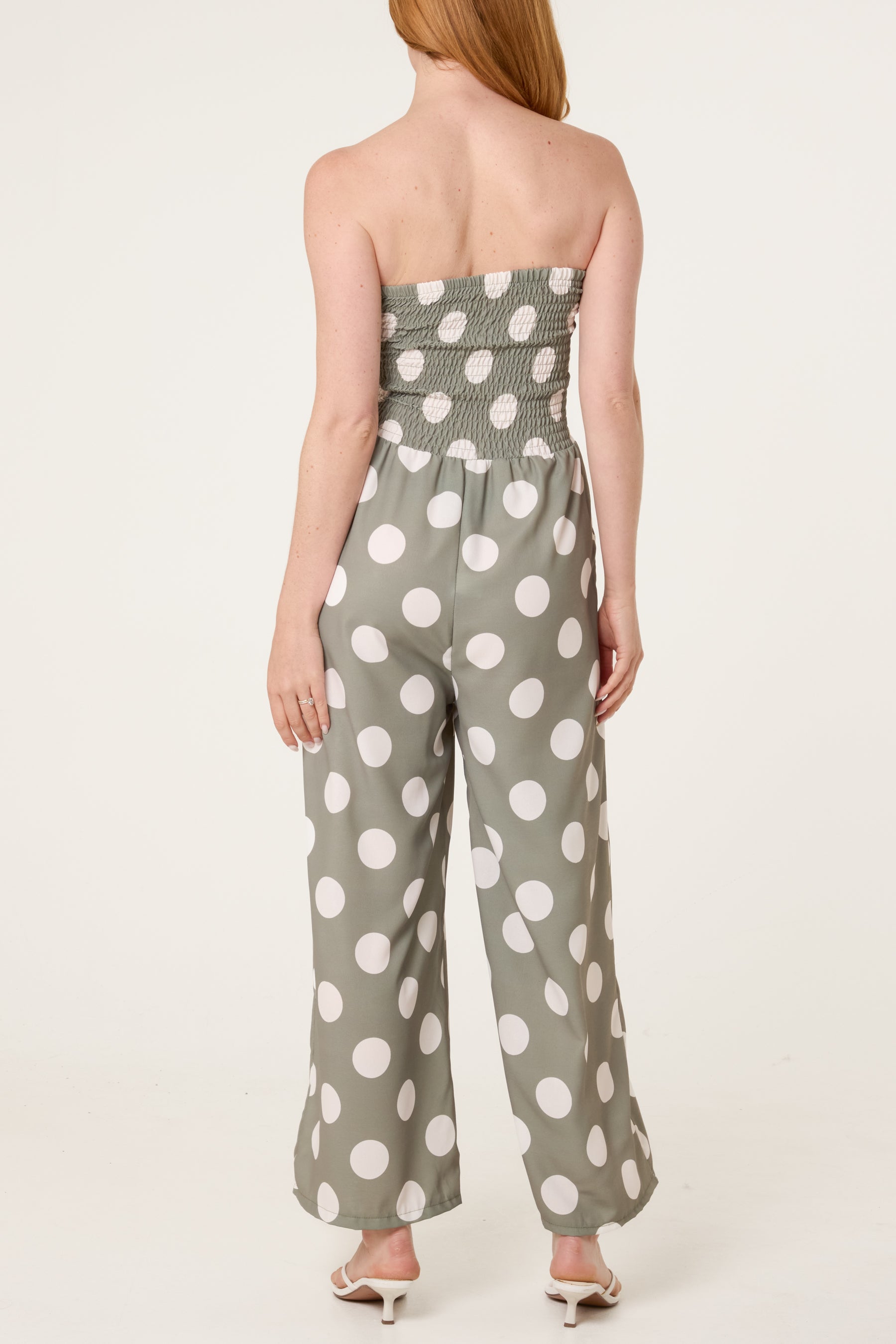 Polka Dot Shirred Bandeau Jumpsuit