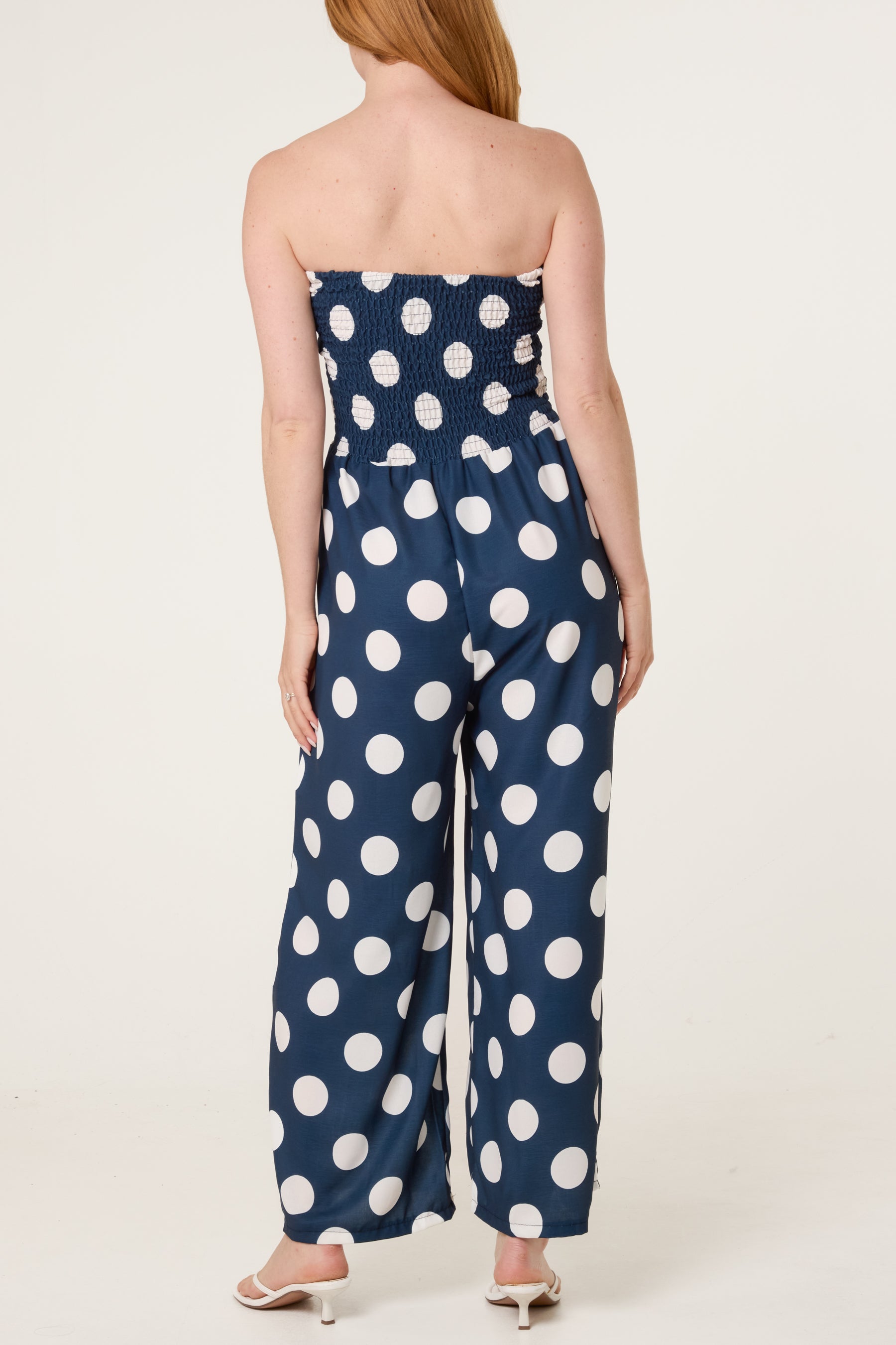 Polka Dot Shirred Bandeau Jumpsuit