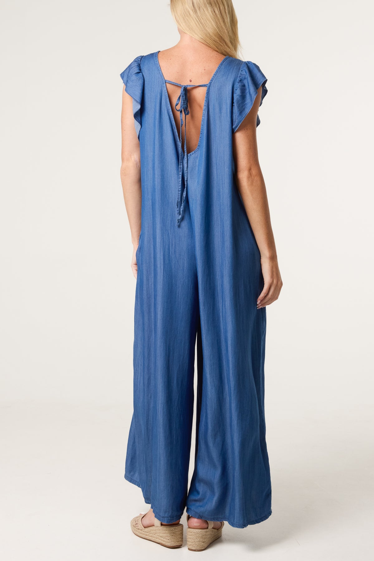 Frill Sleeve Denim Jumpsuit