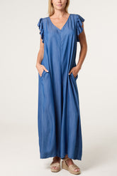 Frill Sleeve Denim Jumpsuit
