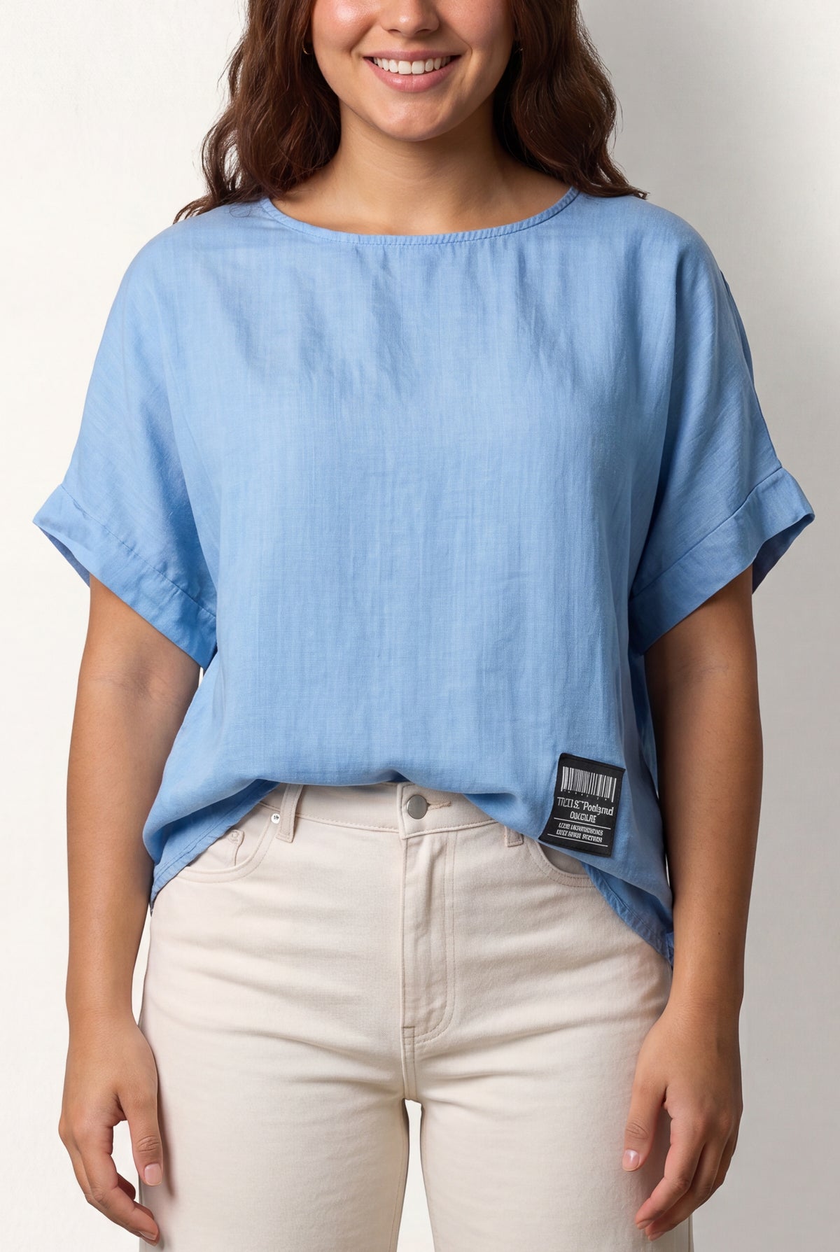 Round Neck Short Sleeve Denim Top