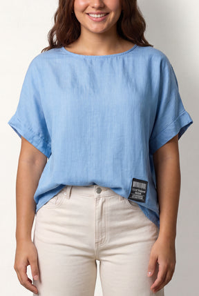 Round Neck Short Sleeve Denim Top
