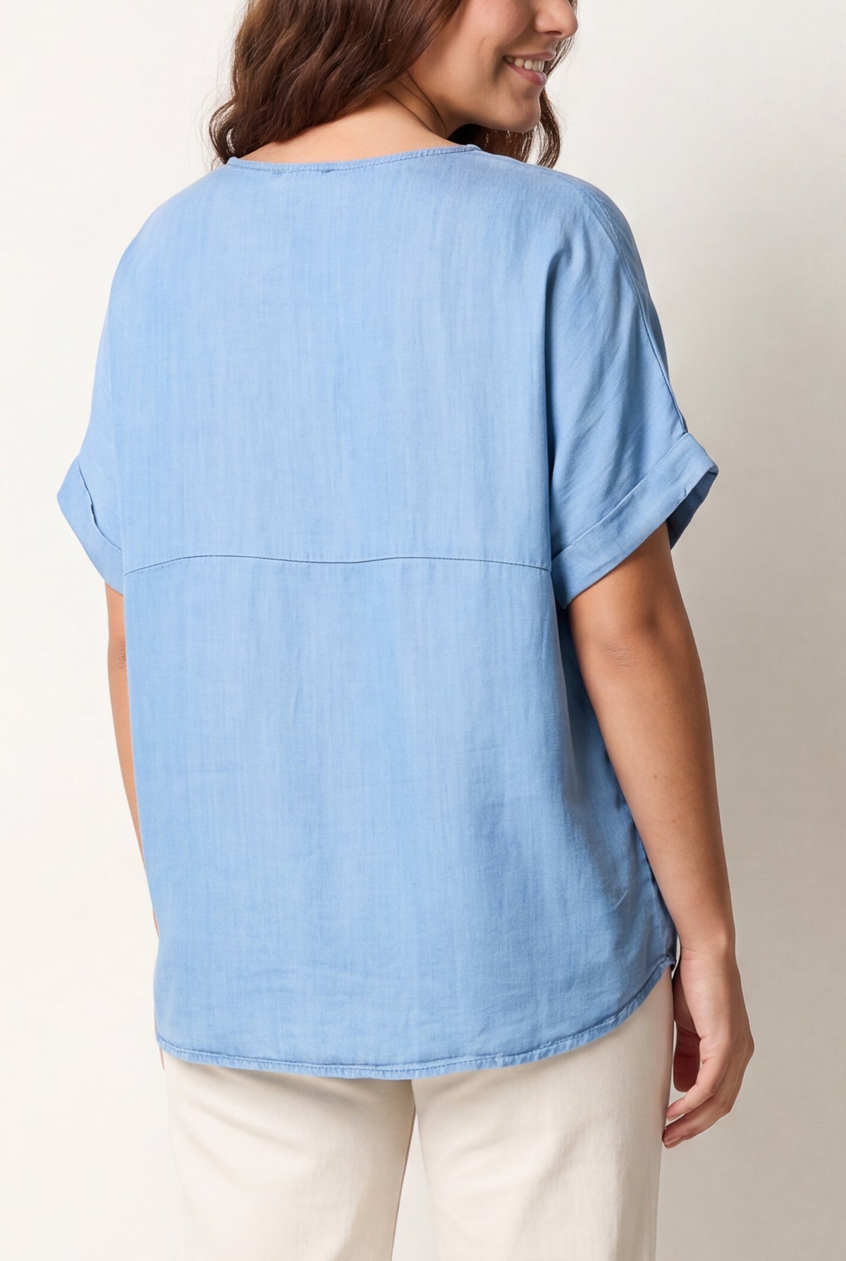 Round Neck Short Sleeve Denim Top