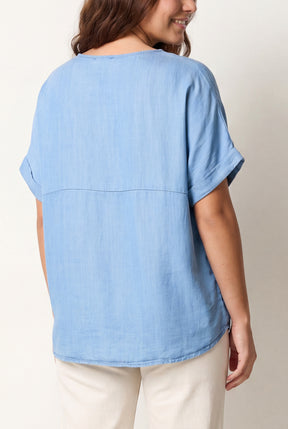 Round Neck Short Sleeve Denim Top