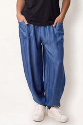 Front Pockets Denim Harem Trousers