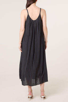 Braided Strap Vertical Stripe Midi Dress