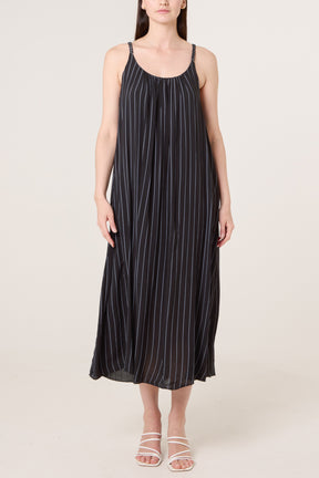 Braided Strap Vertical Stripe Midi Dress