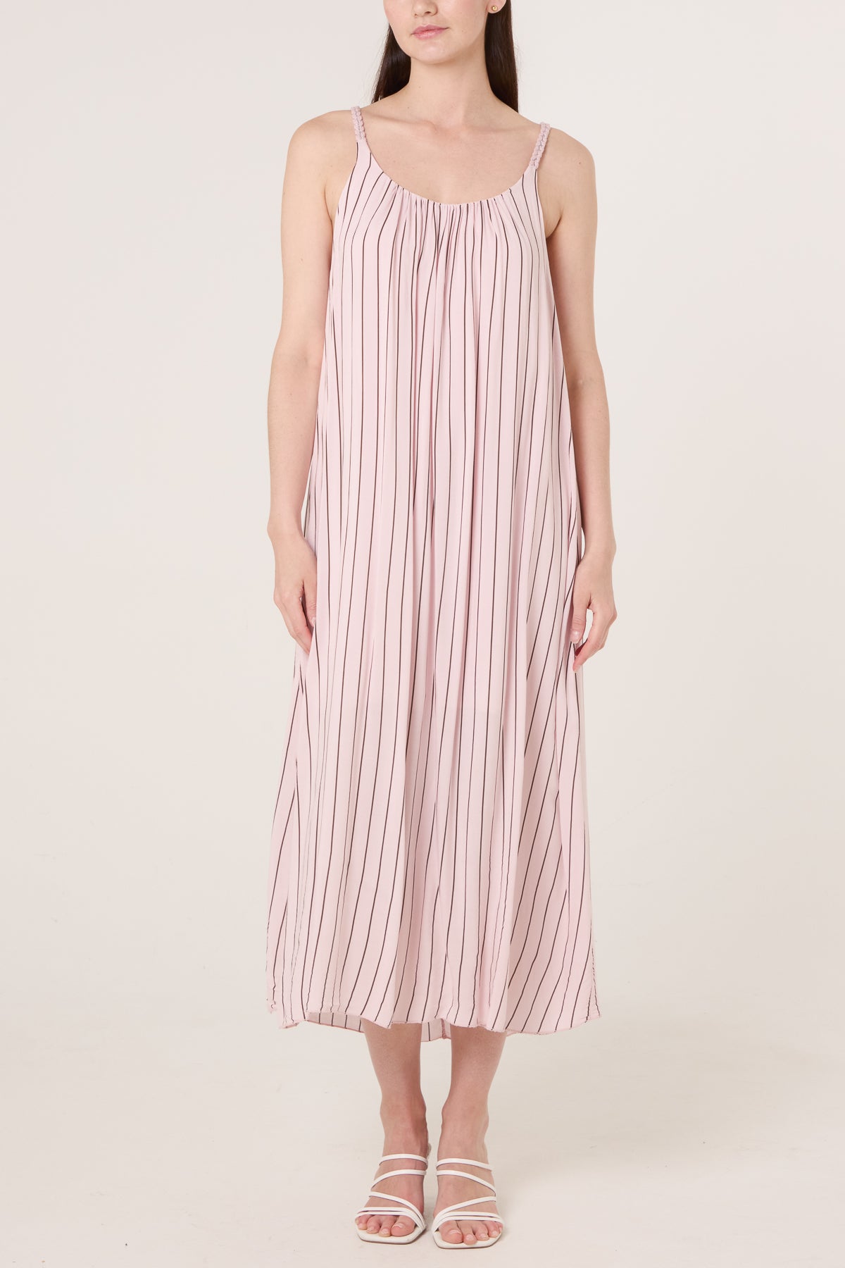 Braided Strap Vertical Stripe Midi Dress
