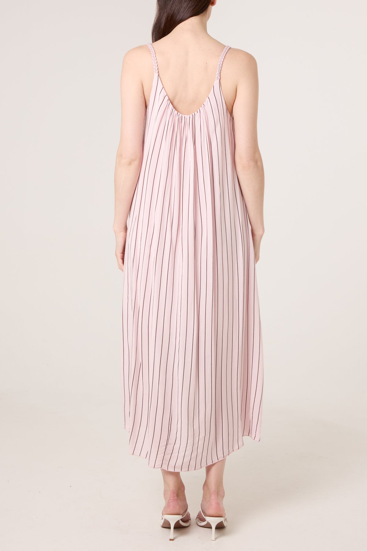 Braided Strap Vertical Stripe Midi Dress
