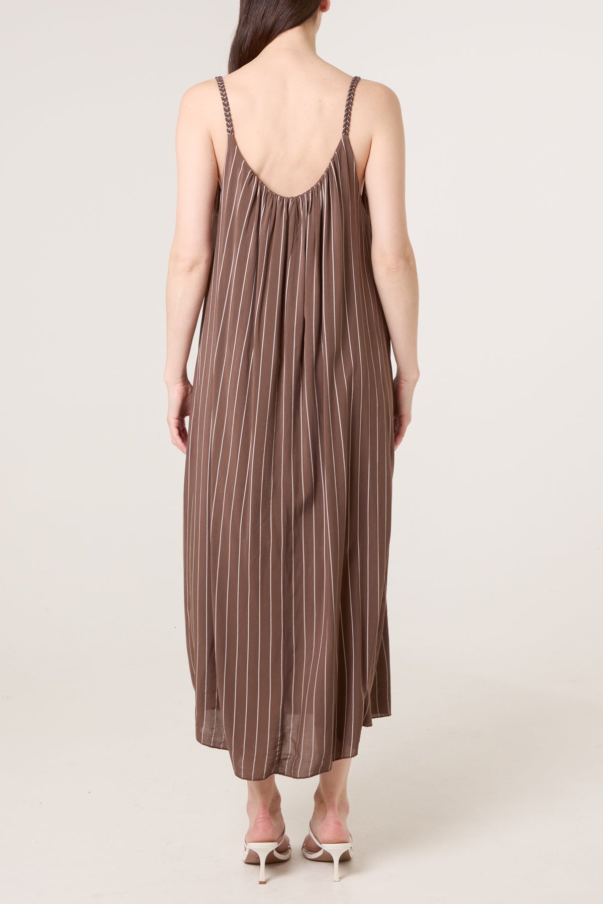 Braided Strap Vertical Stripe Midi Dress