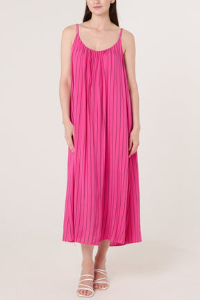 Braided Strap Vertical Stripe Midi Dress