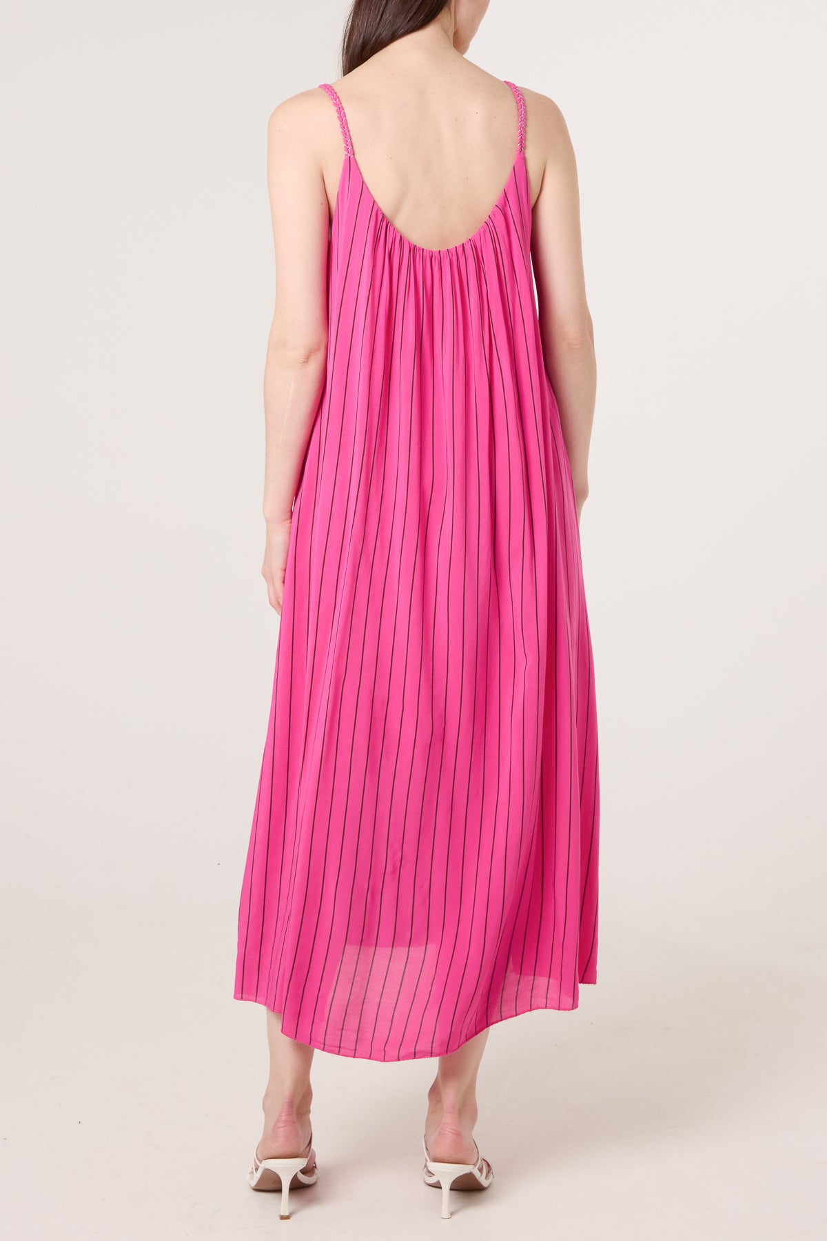 Braided Strap Vertical Stripe Midi Dress