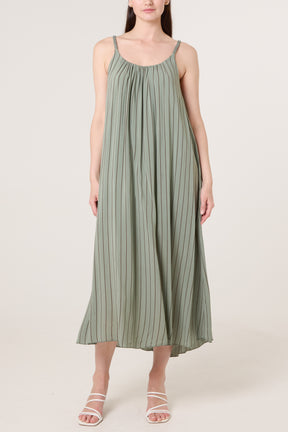 Braided Strap Vertical Stripe Midi Dress