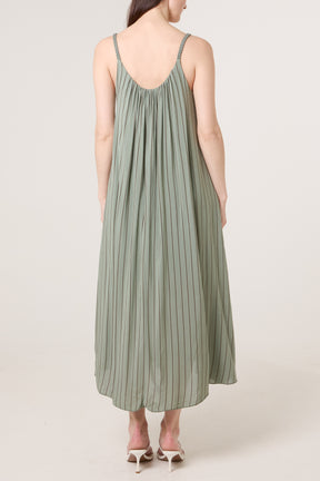 Braided Strap Vertical Stripe Midi Dress