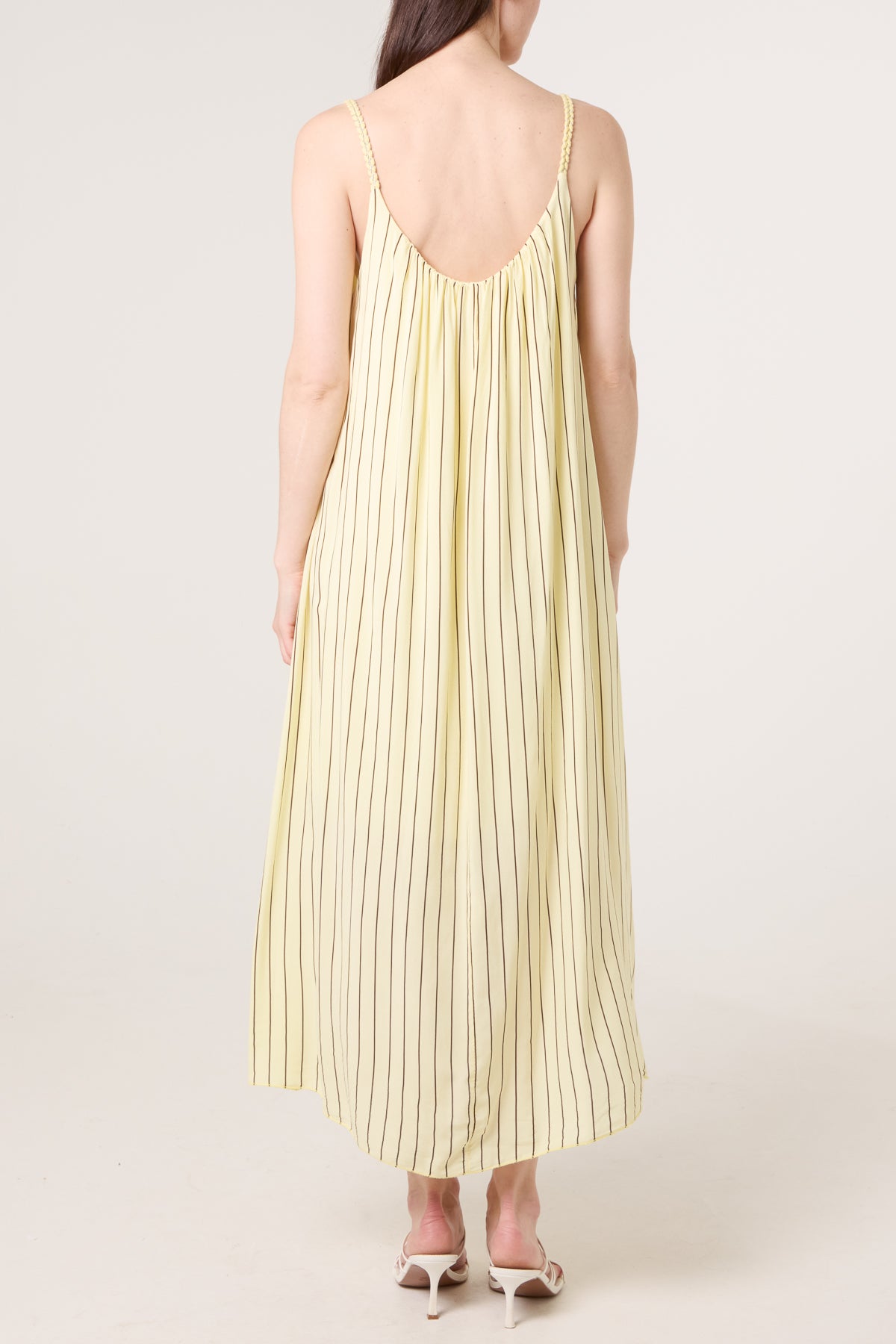 Braided Strap Vertical Stripe Midi Dress