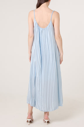 Braided Strap Vertical Stripe Midi Dress