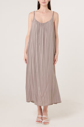Braided Strap Vertical Stripe Midi Dress