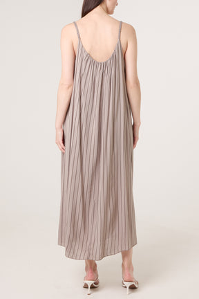 Braided Strap Vertical Stripe Midi Dress