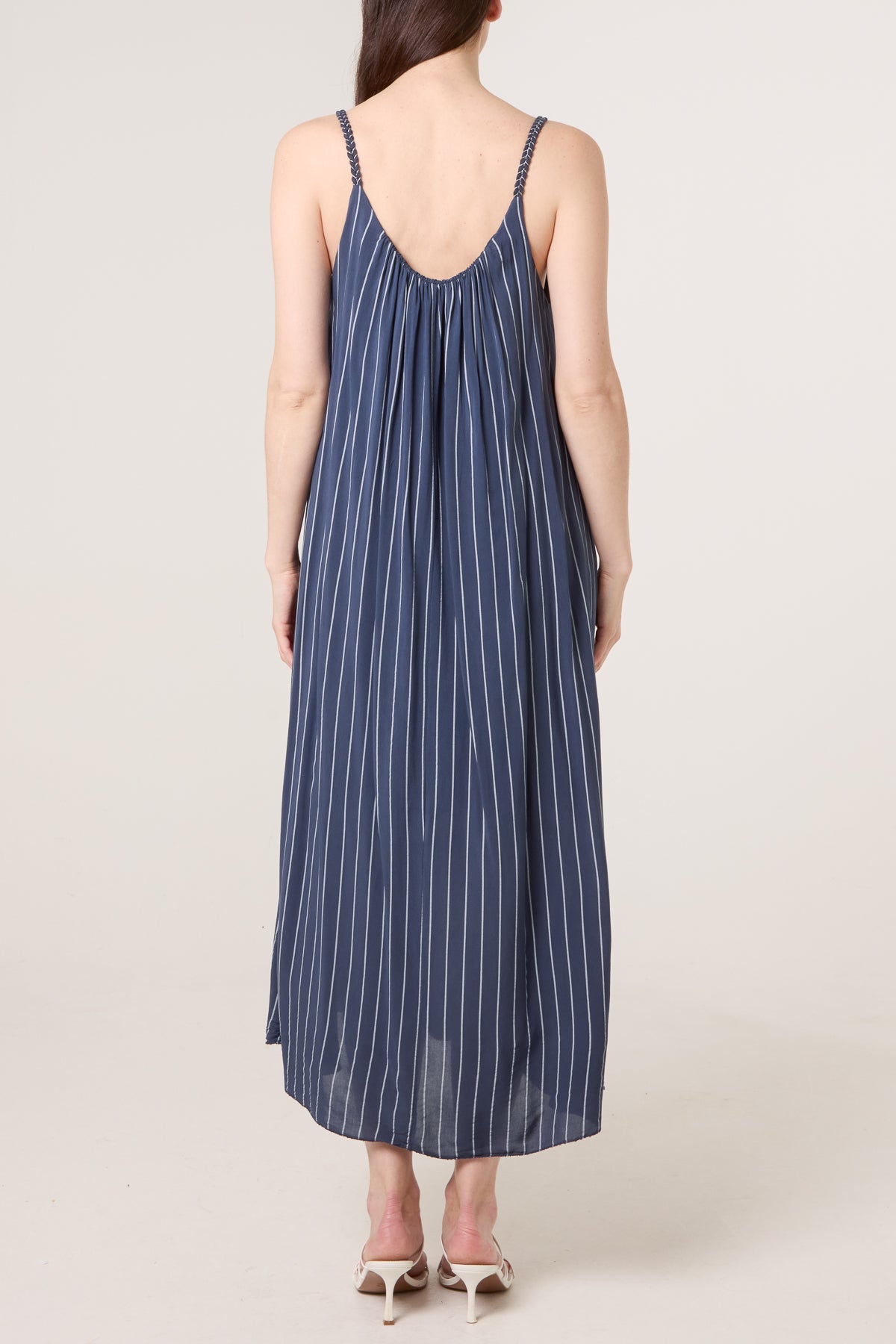 Braided Strap Vertical Stripe Midi Dress