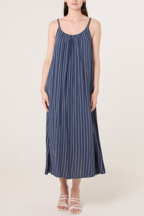 Braided Strap Vertical Stripe Midi Dress