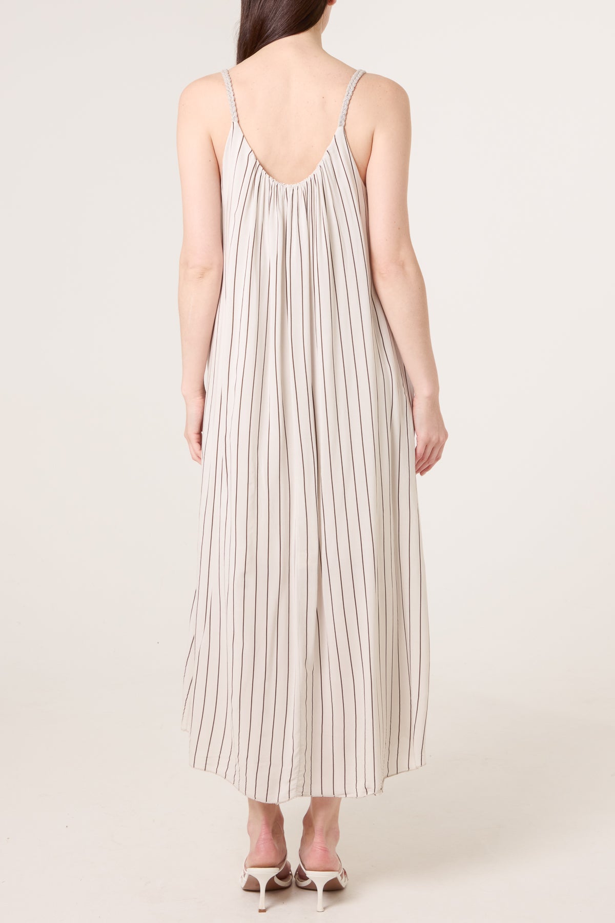 Braided Strap Vertical Stripe Midi Dress