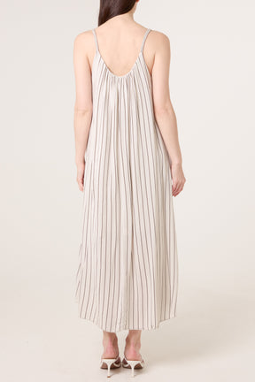 Braided Strap Vertical Stripe Midi Dress